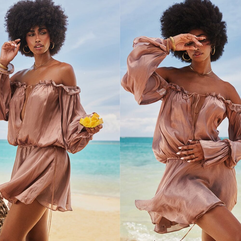 HOUSE OF CB 'Chaya' Hazelnut Off Shoulder Dress NWOT